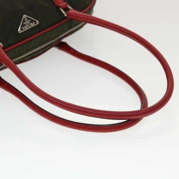 PRADA Hand Bag Nylon Leather Red Green Auth 44987 - Picture 7 of 16
